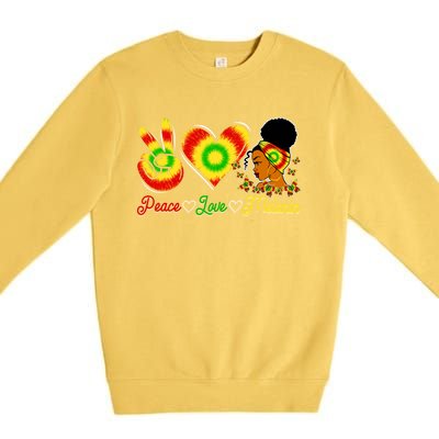 Peace Love Melanin Afro Black History Month Queen Juneteenth Gift Premium Crewneck Sweatshirt