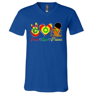 Peace Love Melanin Afro Black History Month Queen Juneteenth Gift V-Neck T-Shirt