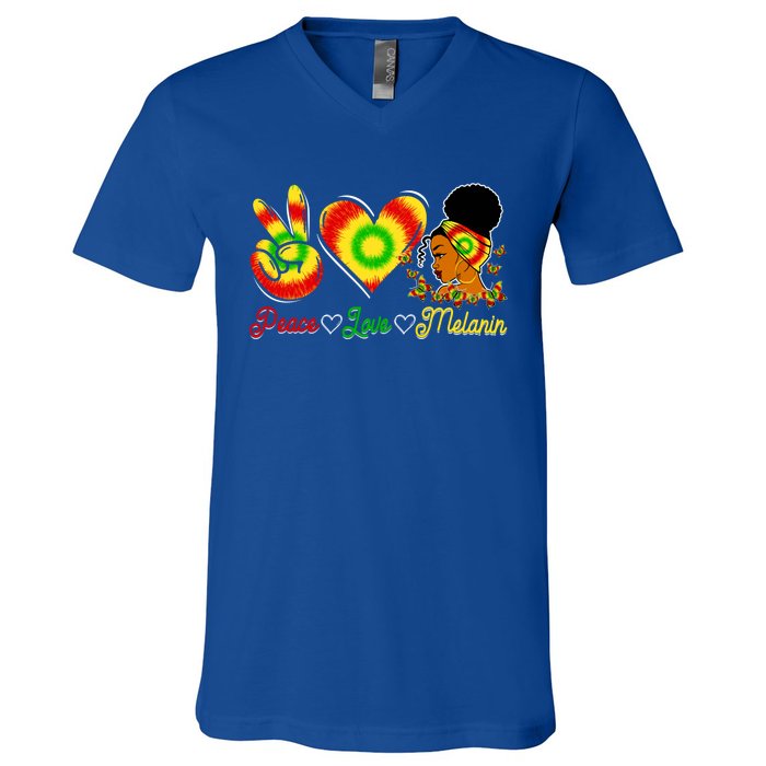 Peace Love Melanin Afro Black History Month Queen Juneteenth Gift V-Neck T-Shirt