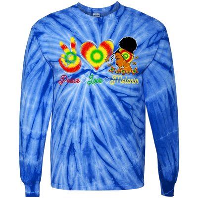 Peace Love Melanin Afro Black History Month Queen Juneteenth Gift Tie-Dye Long Sleeve Shirt