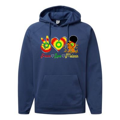 Peace Love Melanin Afro Black History Month Queen Juneteenth Gift Performance Fleece Hoodie