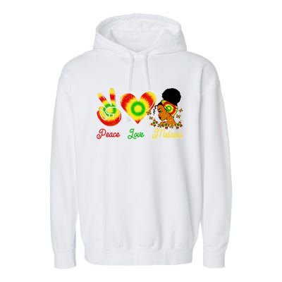 Peace Love Melanin Afro Black History Month Queen Juneteenth Gift Garment-Dyed Fleece Hoodie