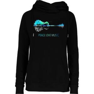 Peace Love Music Guitar Lake Shadow Hippie Womens Funnel Neck Pullover Hood