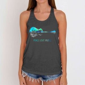 Peace Love Music Guitar Lake Shadow Hippie Women's Knotted Racerback Tank