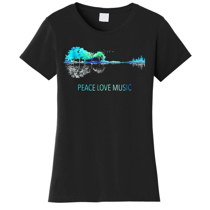 Peace Love Music Guitar Lake Shadow Hippie Women's T-Shirt