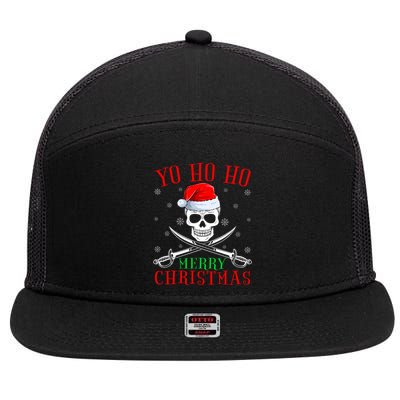 Pirate Lover Matching Santa Yo Ho Ho Pirate Merry Christmas 7 Panel Mesh Trucker Snapback Hat