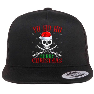 Pirate Lover Matching Santa Yo Ho Ho Pirate Merry Christmas Flat Bill Trucker Hat