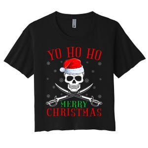 Pirate Lover Matching Santa Yo Ho Ho Pirate Merry Christmas Women's Crop Top Tee