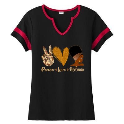 Peace Love Melanin Black Afro Juneteenth African Pride Funny Gift Ladies Halftime Notch Neck Tee