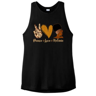 Peace Love Melanin Black Afro Juneteenth African Pride Funny Gift Ladies PosiCharge Tri-Blend Wicking Tank