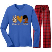 Peace Love Melanin Black Afro Juneteenth African Pride Funny Gift Women's Long Sleeve Flannel Pajama Set 