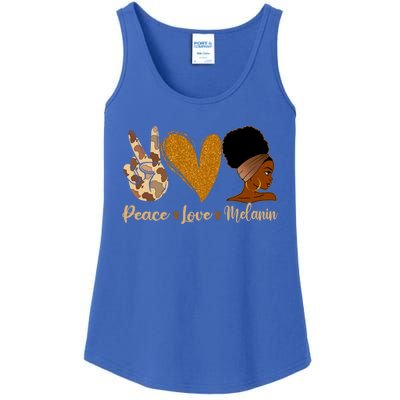 Peace Love Melanin Black Afro Juneteenth African Pride Funny Gift Ladies Essential Tank