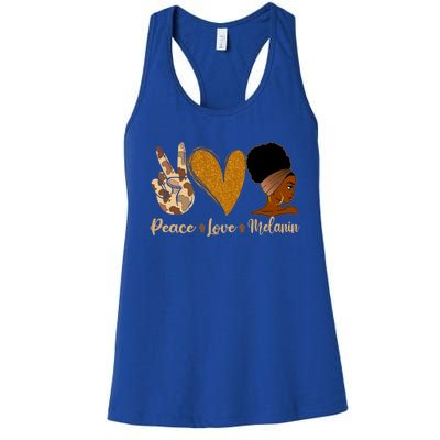 Peace Love Melanin Black Afro Juneteenth African Pride Funny Gift Women's Racerback Tank