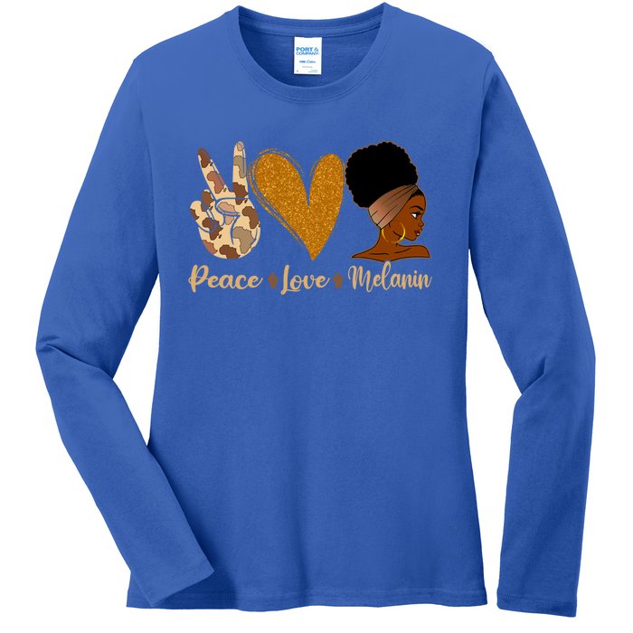 Peace Love Melanin Black Afro Juneteenth African Pride Funny Gift Ladies Long Sleeve Shirt