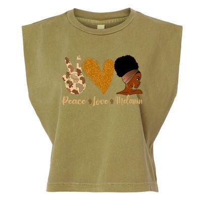 Peace Love Melanin Black Afro Juneteenth African Pride Funny Gift Garment-Dyed Women's Muscle Tee