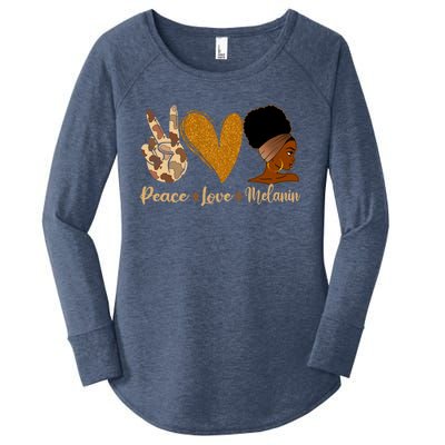 Peace Love Melanin Black Afro Juneteenth African Pride Funny Gift Women's Perfect Tri Tunic Long Sleeve Shirt