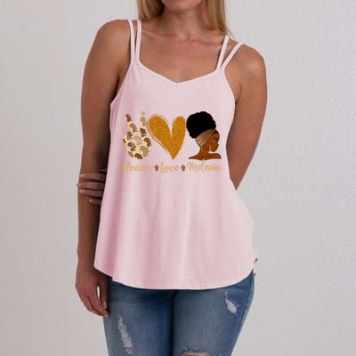 Peace Love Melanin Black Afro Juneteenth African Pride Funny Gift Women's Strappy Tank