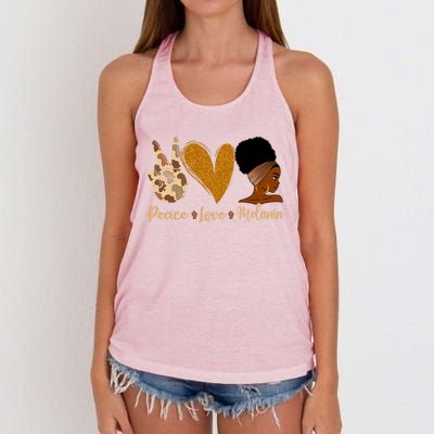 Peace Love Melanin Black Afro Juneteenth African Pride Funny Gift Women's Knotted Racerback Tank