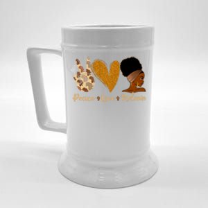 Peace Love Melanin Black Afro Juneteenth African Pride Funny Gift Beer Stein