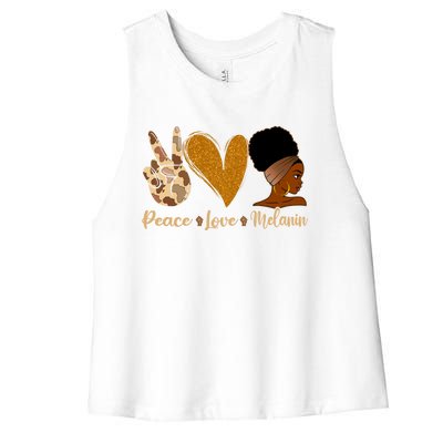 Peace Love Melanin Black Afro Juneteenth African Pride Funny Gift Women's Racerback Cropped Tank