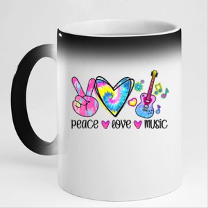 Peace Love Music Tie Dye 11oz Black Color Changing Mug