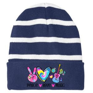 Peace Love Music Tie Dye Striped Beanie with Solid Band