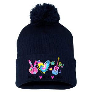 Peace Love Music Tie Dye Pom Pom 12in Knit Beanie