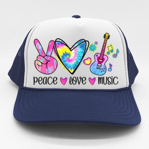 Peace Love Music Tie Dye Trucker Hat