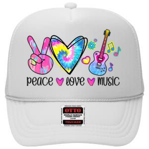 Peace Love Music Tie Dye High Crown Mesh Back Trucker Hat