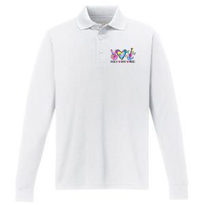 Peace Love Music Tie Dye Performance Long Sleeve Polo