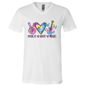 Peace Love Music Tie Dye V-Neck T-Shirt