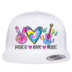 Peace Love Music Tie Dye Flat Bill Trucker Hat