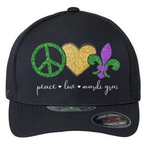 Peace Love Mardi Gras With Fleur De Lis In New Orleans Gift Flexfit Unipanel Trucker Cap