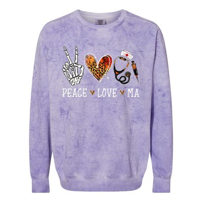 Peace Love MA Nurselife Medical Assistant Halloween Nurse Colorblast Crewneck Sweatshirt