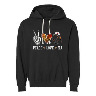 Peace Love MA Nurselife Medical Assistant Halloween Nurse Garment-Dyed Fleece Hoodie