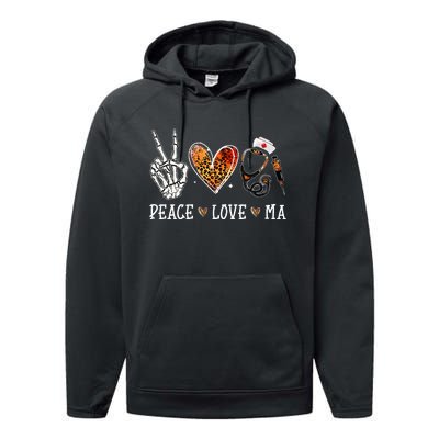 Peace Love MA Nurselife Medical Assistant Halloween Nurse Performance Fleece Hoodie