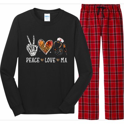 Peace Love MA Nurselife Medical Assistant Halloween Nurse Long Sleeve Pajama Set