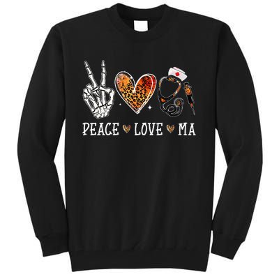 Peace Love MA Nurselife Medical Assistant Halloween Nurse Tall Sweatshirt