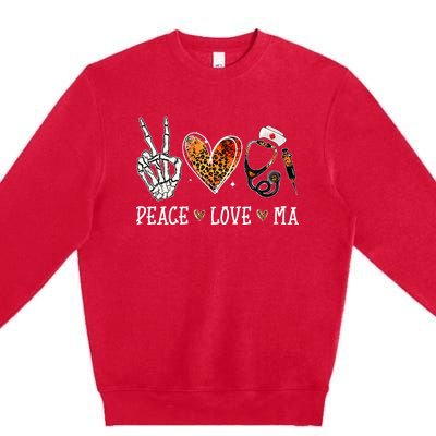 Peace Love MA Nurselife Medical Assistant Halloween Nurse Premium Crewneck Sweatshirt