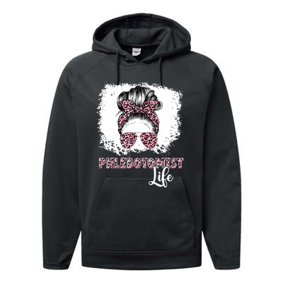 Phlebotomist Life Messy Bun Women Nurse Phlebotomy Performance Fleece Hoodie