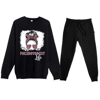 Phlebotomist Life Messy Bun Women Nurse Phlebotomy Premium Crewneck Sweatsuit Set