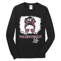 Phlebotomist Life Messy Bun Women Nurse Phlebotomy Tall Long Sleeve T-Shirt