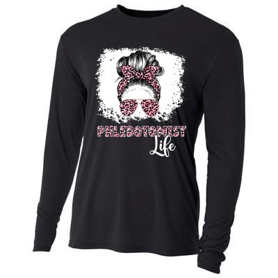 Phlebotomist Life Messy Bun Women Nurse Phlebotomy Cooling Performance Long Sleeve Crew