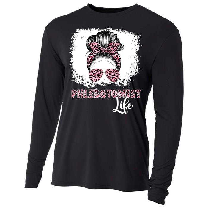 Phlebotomist Life Messy Bun Women Nurse Phlebotomy Cooling Performance Long Sleeve Crew