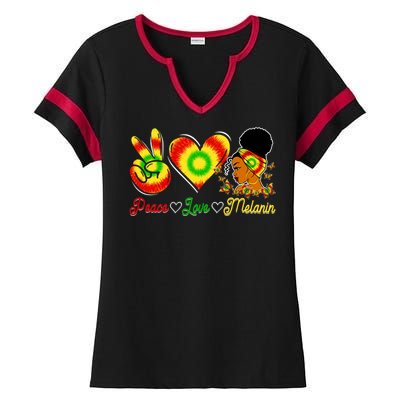 Peace Love Melanin Afro Black History Month Queen Juneteenth Meaningful Gift Ladies Halftime Notch Neck Tee