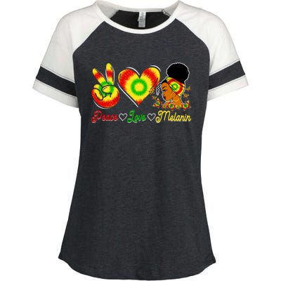 Peace Love Melanin Afro Black History Month Queen Juneteenth Meaningful Gift Enza Ladies Jersey Colorblock Tee