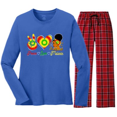 Peace Love Melanin Afro Black History Month Queen Juneteenth Meaningful Gift Women's Long Sleeve Flannel Pajama Set 