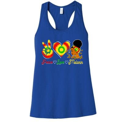 Peace Love Melanin Afro Black History Month Queen Juneteenth Meaningful Gift Women's Racerback Tank