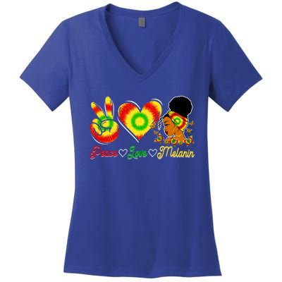 Peace Love Melanin Afro Black History Month Queen Juneteenth Meaningful Gift Women's V-Neck T-Shirt