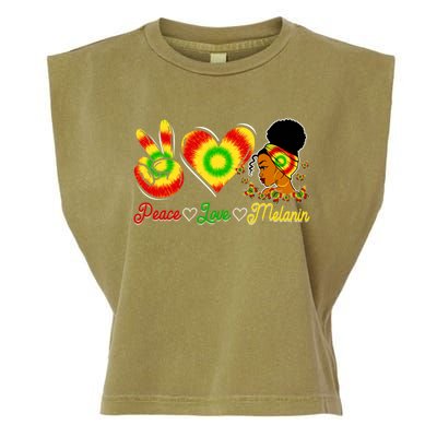 Peace Love Melanin Afro Black History Month Queen Juneteenth Meaningful Gift Garment-Dyed Women's Muscle Tee